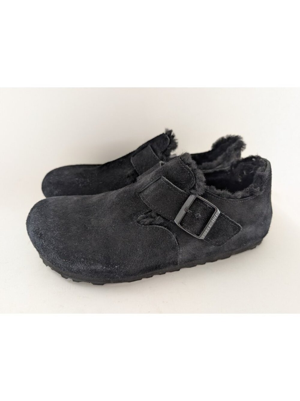 Birkenstock London Shearling Shoes Clogs Black Suede Sz 41 W10 M8